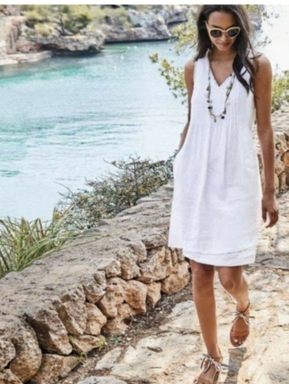 Boden White Sleeveless V-Neck Summer Dress